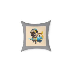 Funny Cartoon Pug pup Dog Aeroplane 08 Cushion Square Poly Canvas Pillow 08
