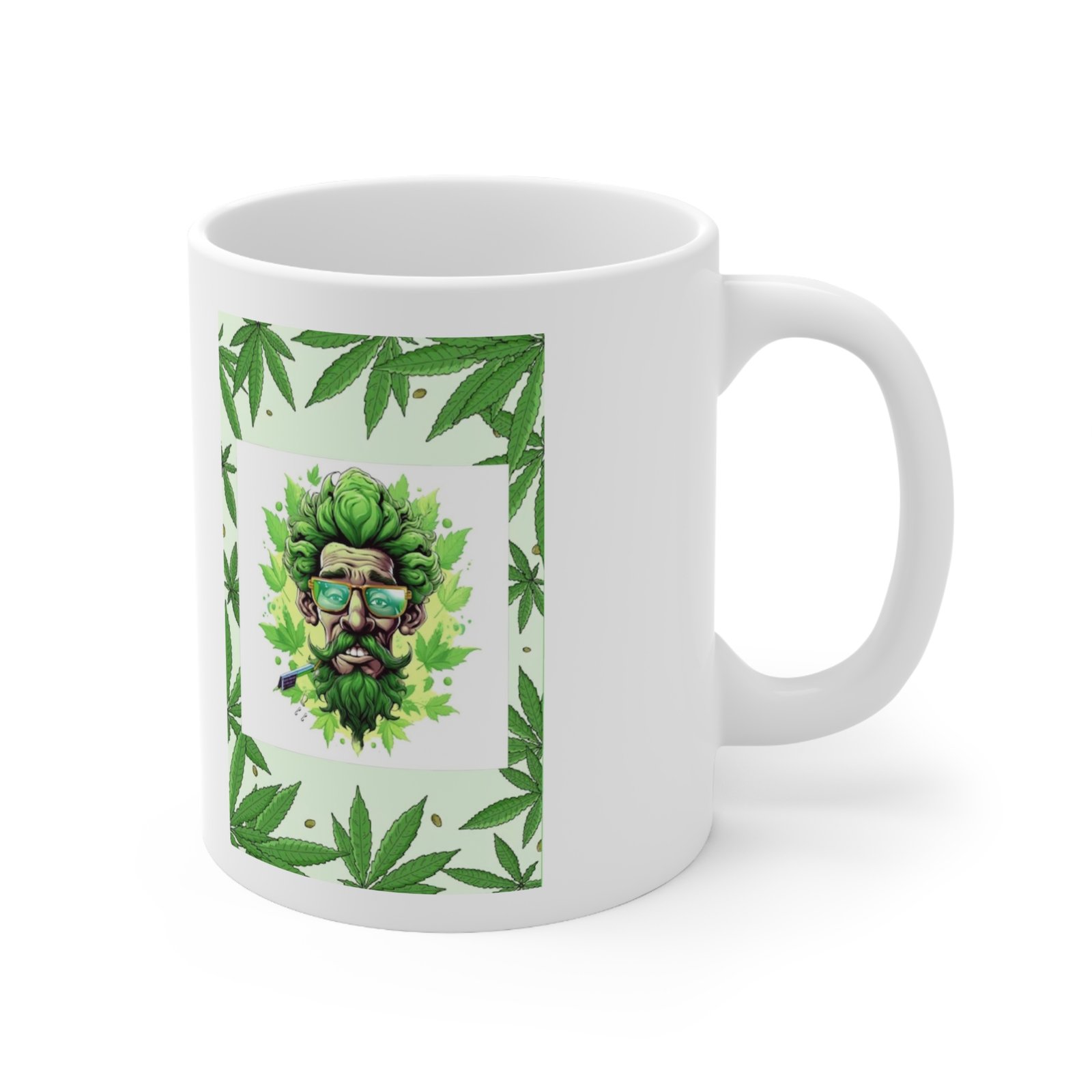 Cannabis Leaves Print Ceramic Coffee Cups, 11oz, 15oz - Image 3