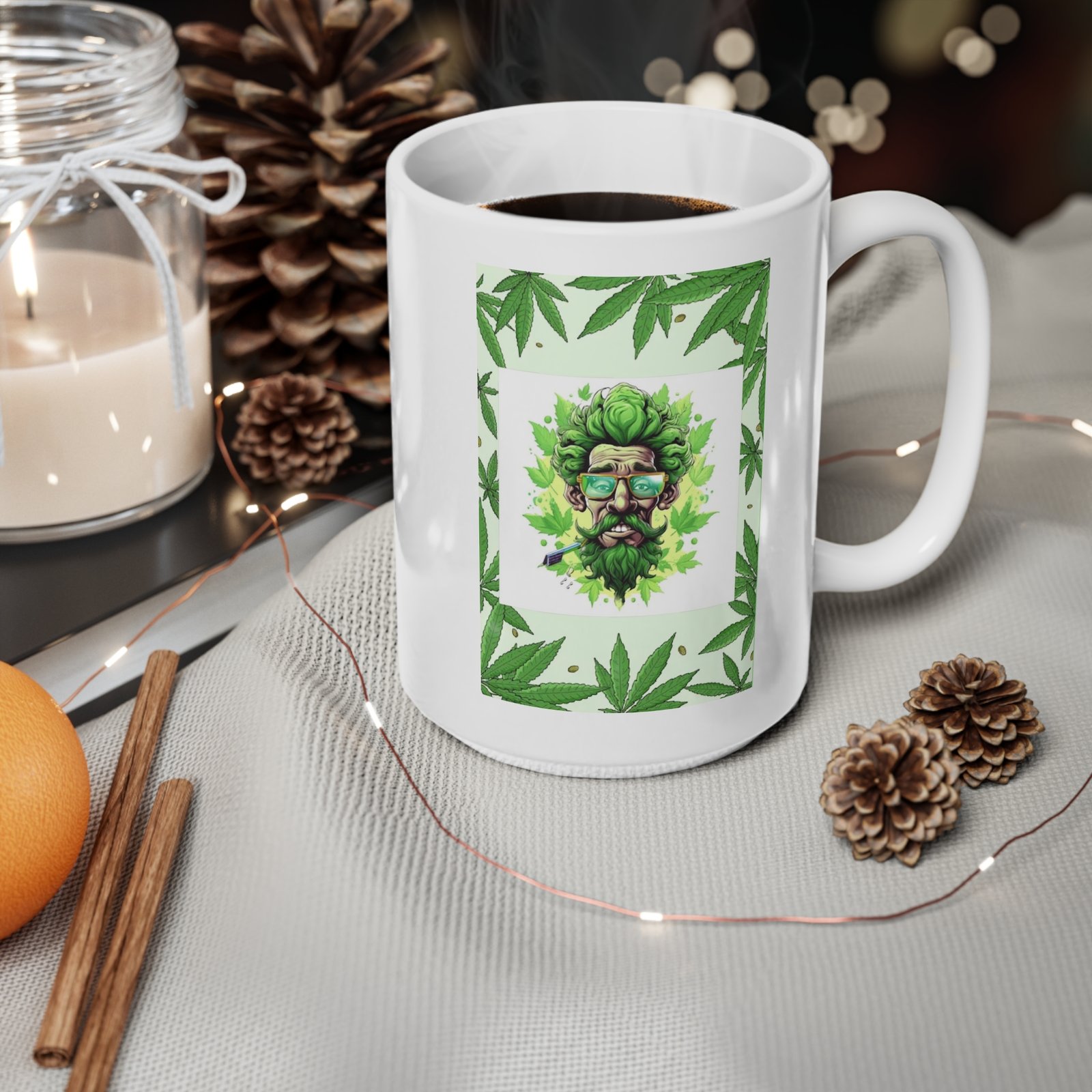 Cannabis Leaves Print Ceramic Coffee Cups, 11oz, 15oz - Image 8