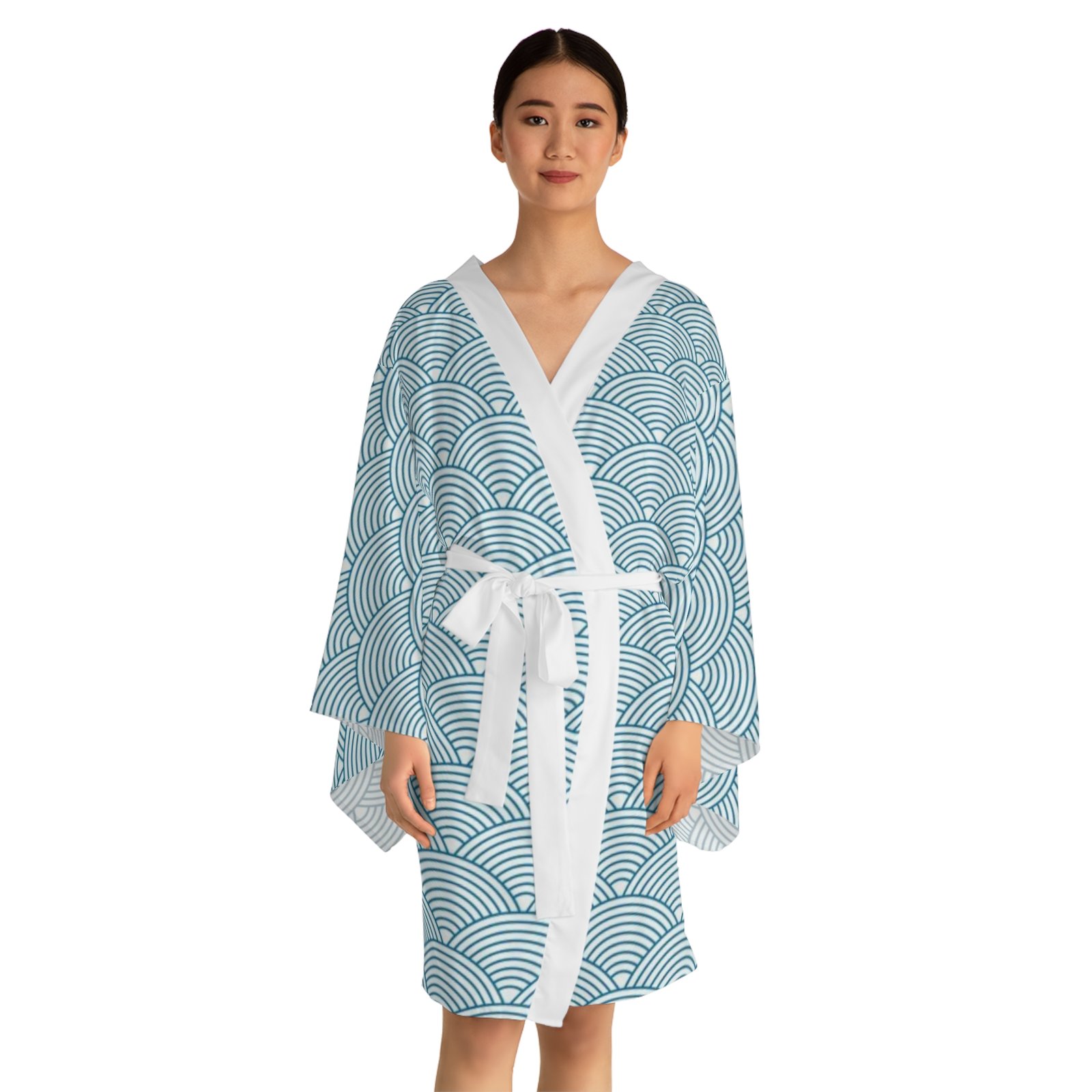 Oriental Stylish Long Sleeve Kimono Robe with Unique Print - Perfect for Relaxation and Home Spa Days - Image 3