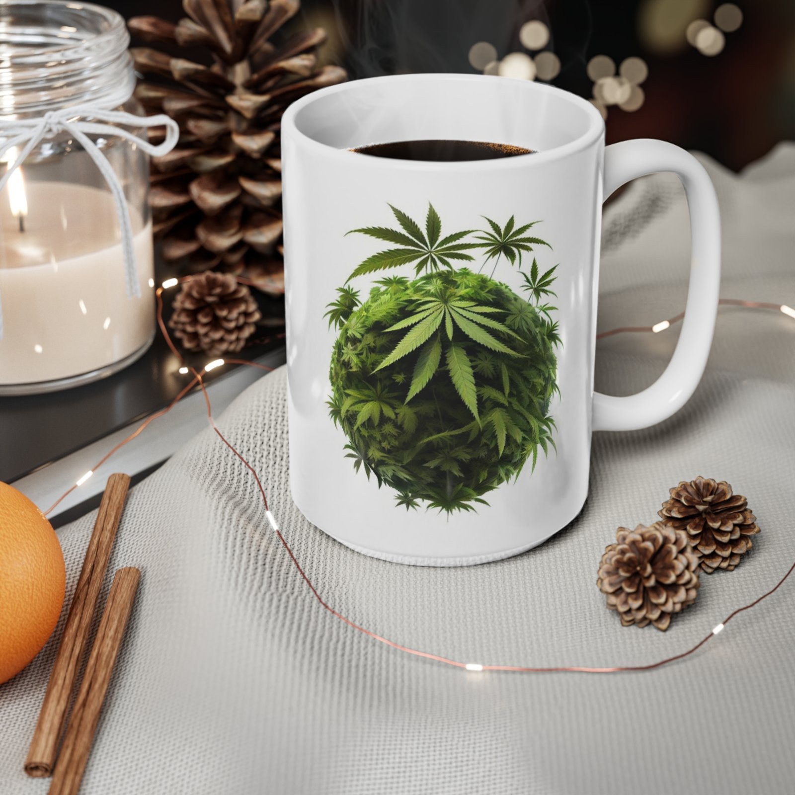 Cannabis Leaves Print Ceramic Coffee Cups, 11oz, 15oz - Image 8