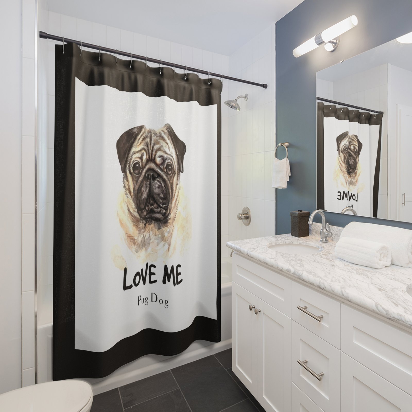 Pug Dog Lover Funny Shower Curtain | Cozy Pet Decor, Dog Lover Gift, Rustic Bathroom Accessory, Home Decoration - Image 3