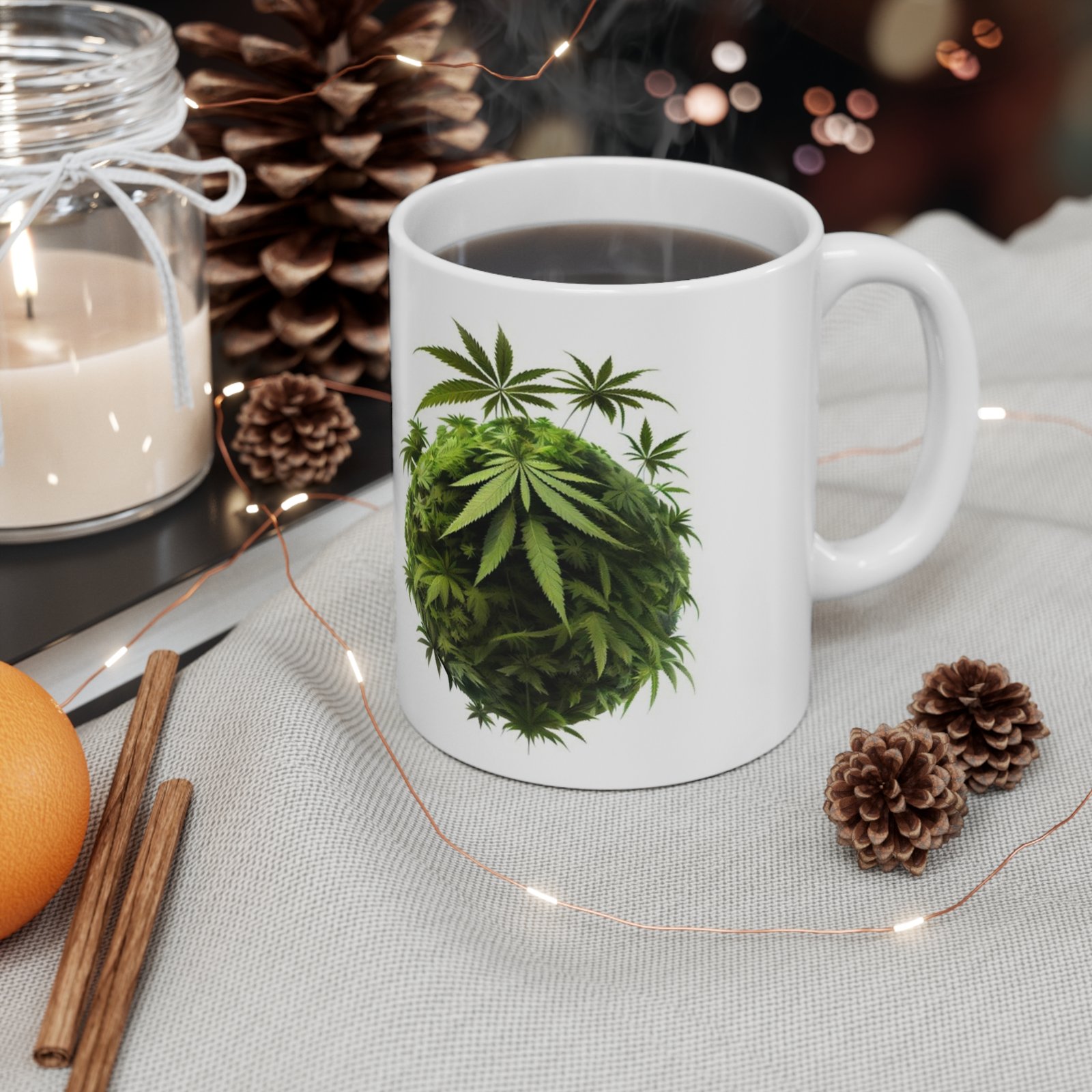Cannabis Leaves Print Ceramic Coffee Cups, 11oz, 15oz - Image 4