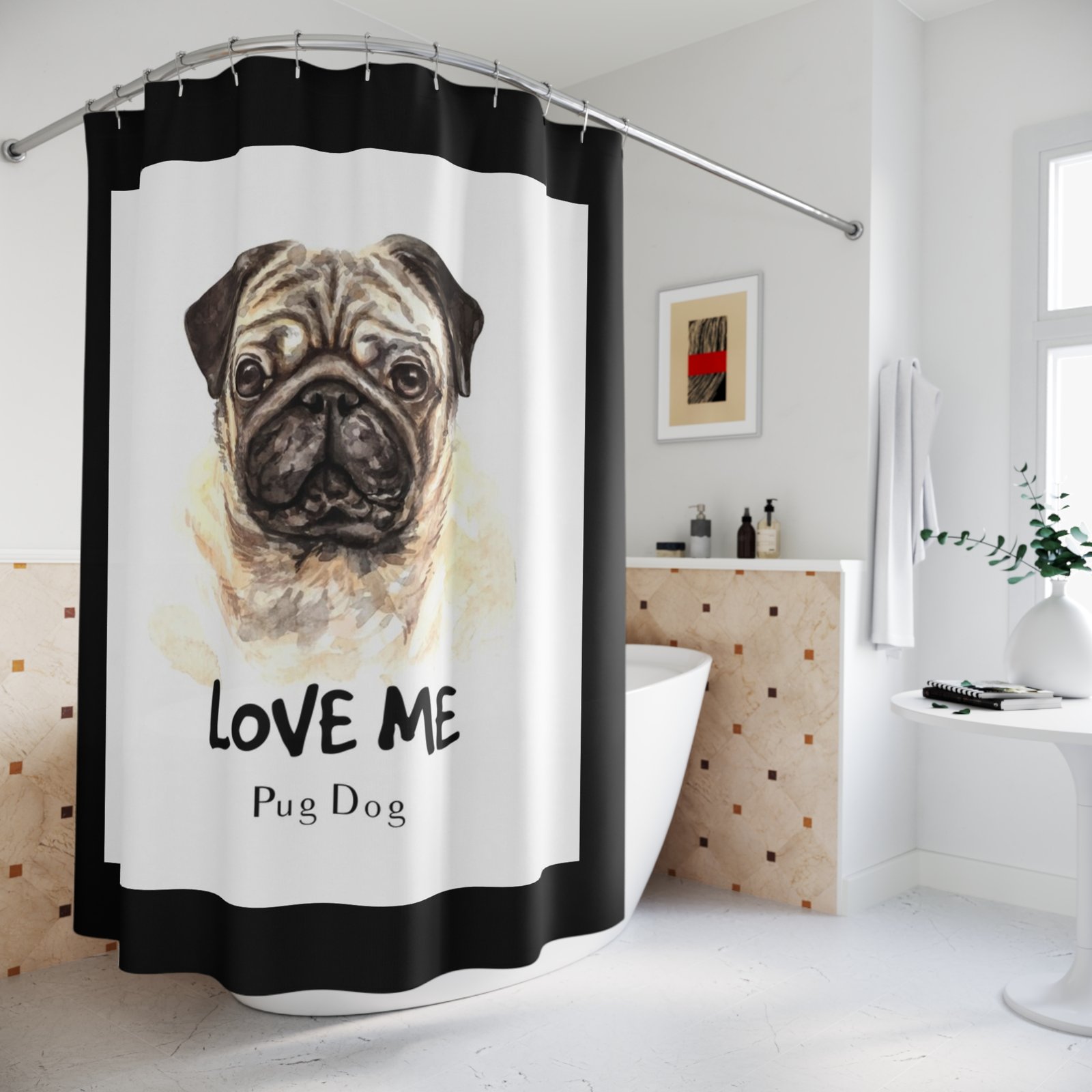 Pug Dog Lover Funny Shower Curtain | Cozy Pet Decor, Dog Lover Gift, Rustic Bathroom Accessory, Home Decoration - Image 4
