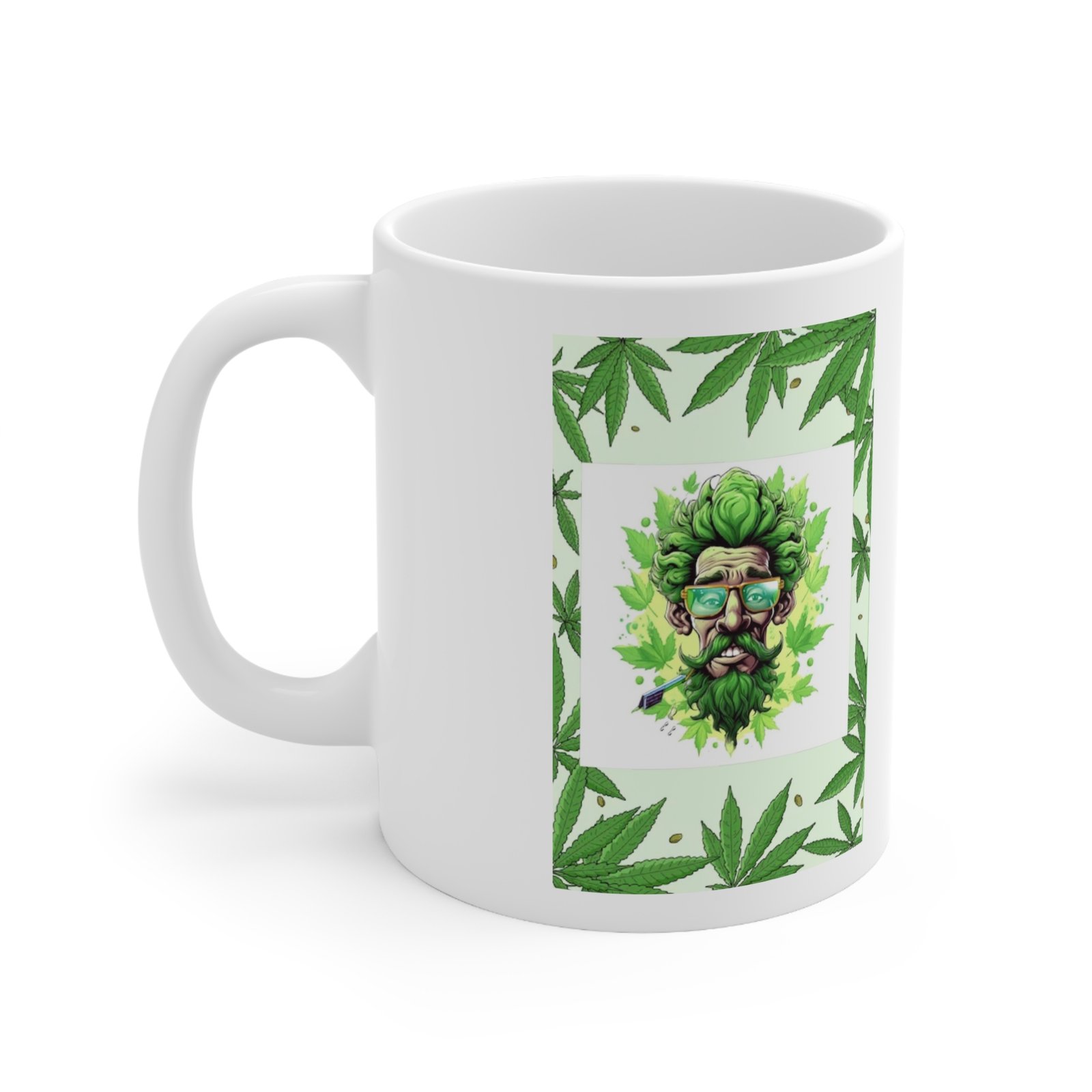Cannabis Leaves Print Ceramic Coffee Cups, 11oz, 15oz - Image 2