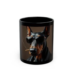 Doberman Cool Dog Mug | Coffee Cup, Dog Lover Gift, Pet Mom Mug, Unique Drinkware, Black Ceramic Cup