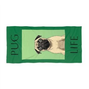 Pug Beach Towel, Dog Lover Gift, Beach Day Essential, Summer Accessory, Stained Glass Art Towel
