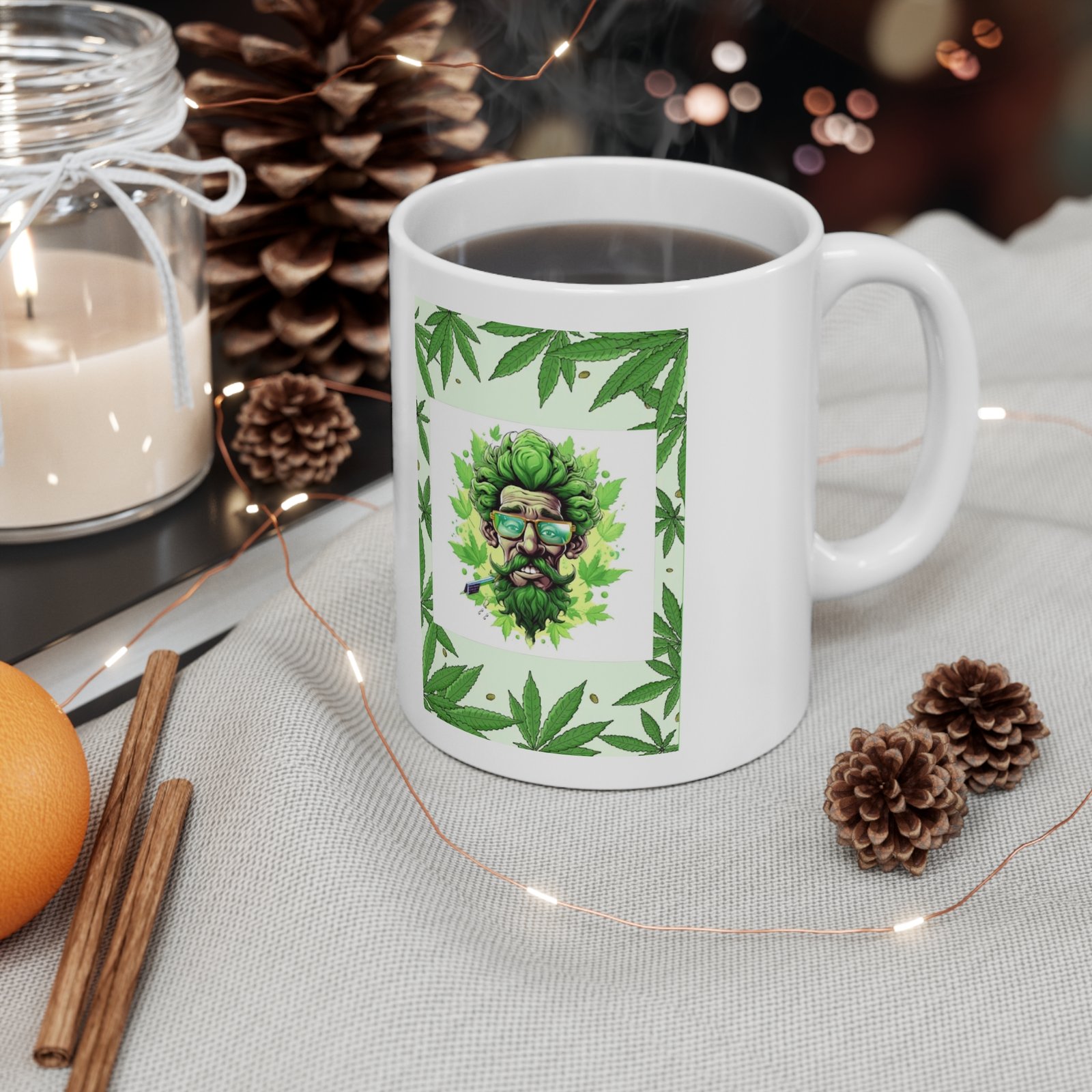 Cannabis Leaves Print Ceramic Coffee Cups, 11oz, 15oz - Image 4