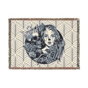 Tattoo Art Woven Blanket | Cozy Home Decor | Gift for Her, Boho Throw Blanket, Modern Accent, Comfy Couch Cover