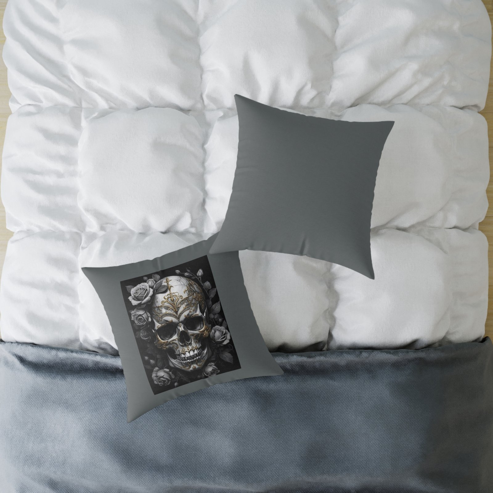 Skull Print Square Poly Canvas Pillow - Image 12