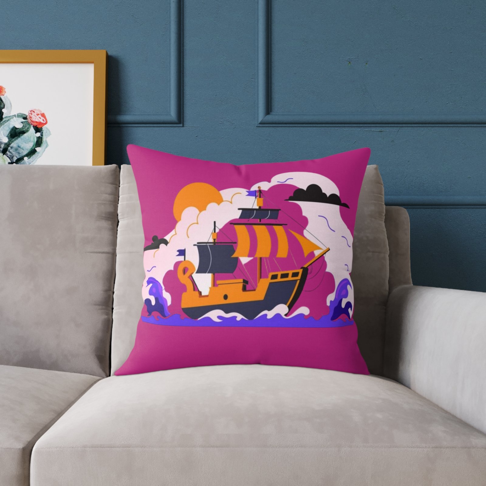 Square Pillow Ships Boats Yachts Sea Sailing Vessels Nautical Decor - Image 11