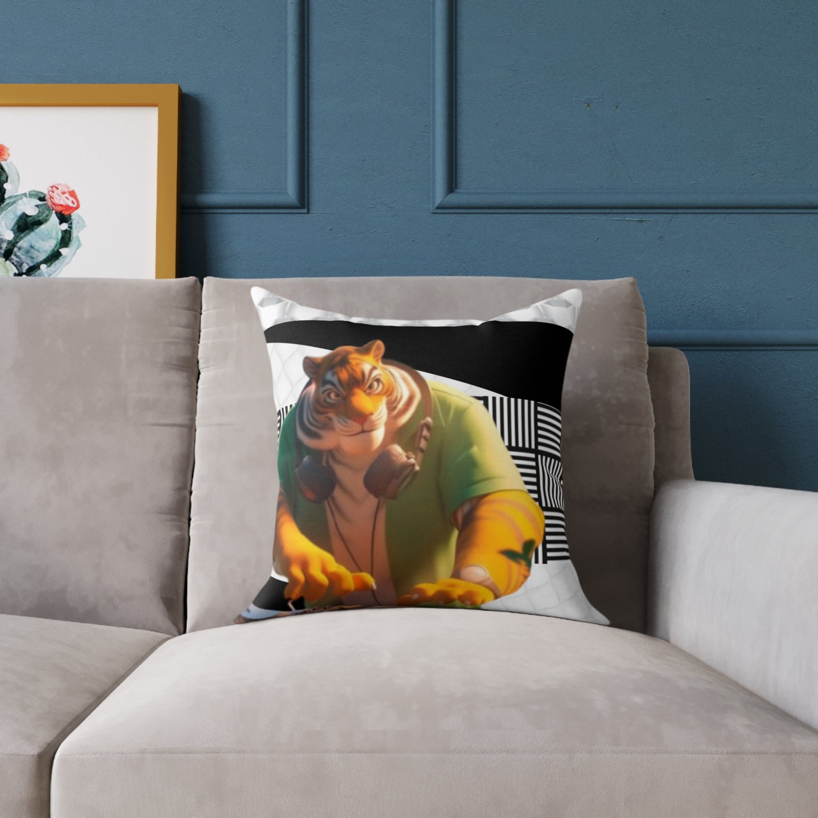Music Dj Animal Headphones Square Poly Canvas Pillow 08 - Image 3