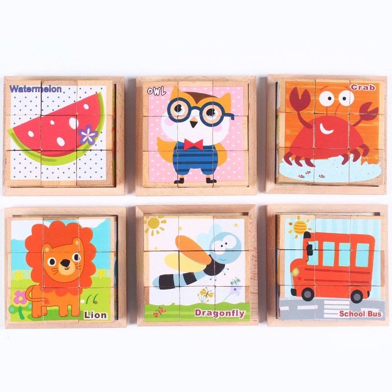 High-grade Six-face Picture Wooden Jigsaw 3D Puzzle Toys Children's Early Educational Toy Cube Jigsaw Puzzle Baby Kids Gifts - Image 4
