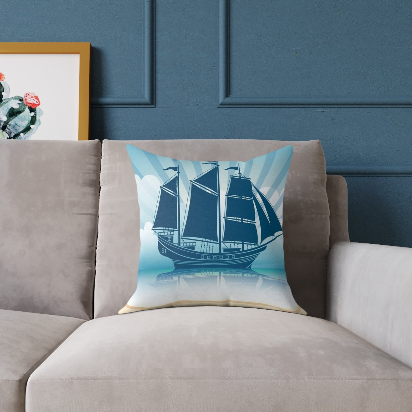 Square Pillow Ships Boats Yachts Sea Sailing Vessels Nautical Decor - Image 3