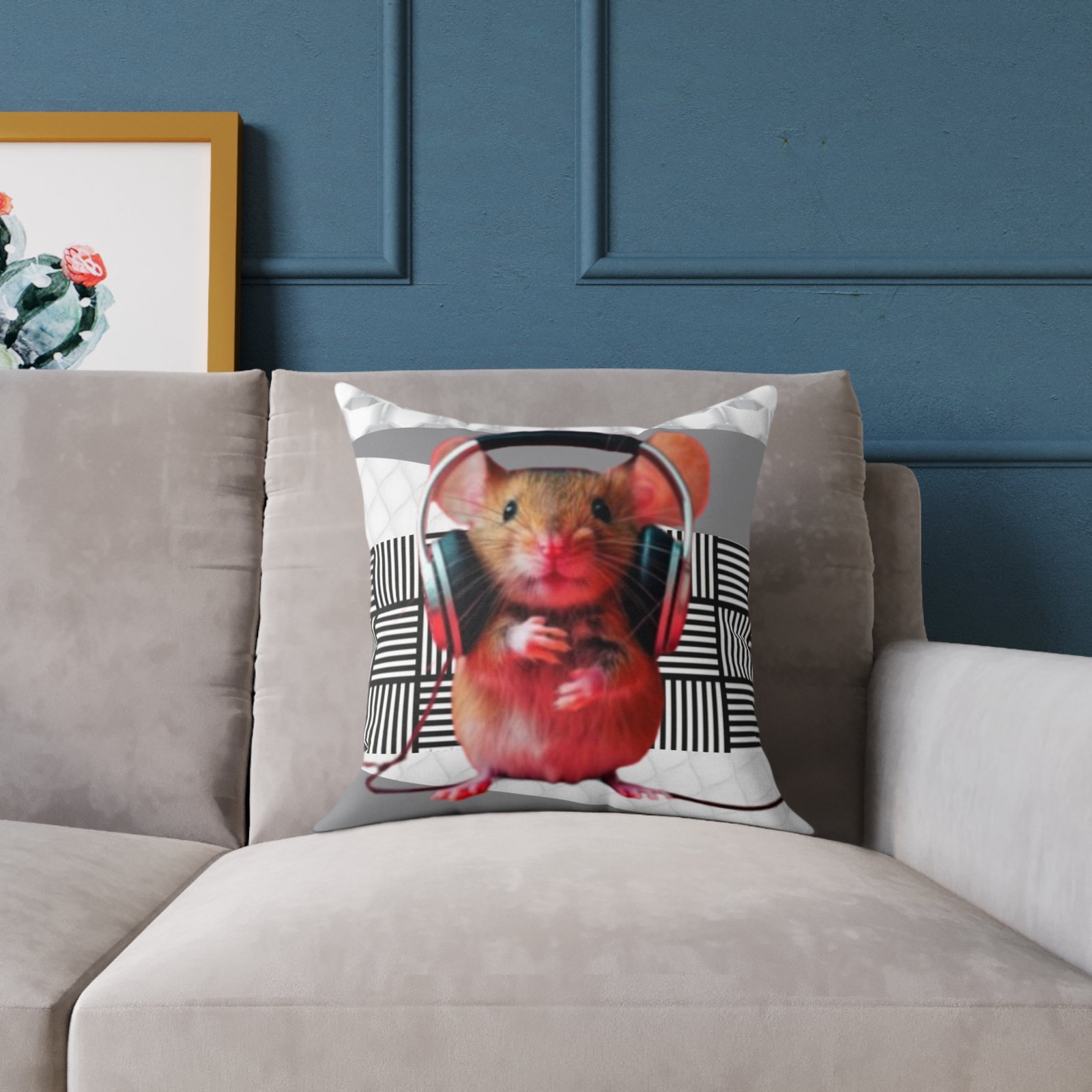 Music Dj Animal Headphones Square Poly Canvas Pillow 08 - Image 3