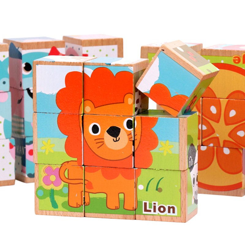 High-grade Six-face Picture Wooden Jigsaw 3D Puzzle Toys Children's Early Educational Toy Cube Jigsaw Puzzle Baby Kids Gifts - Image 2
