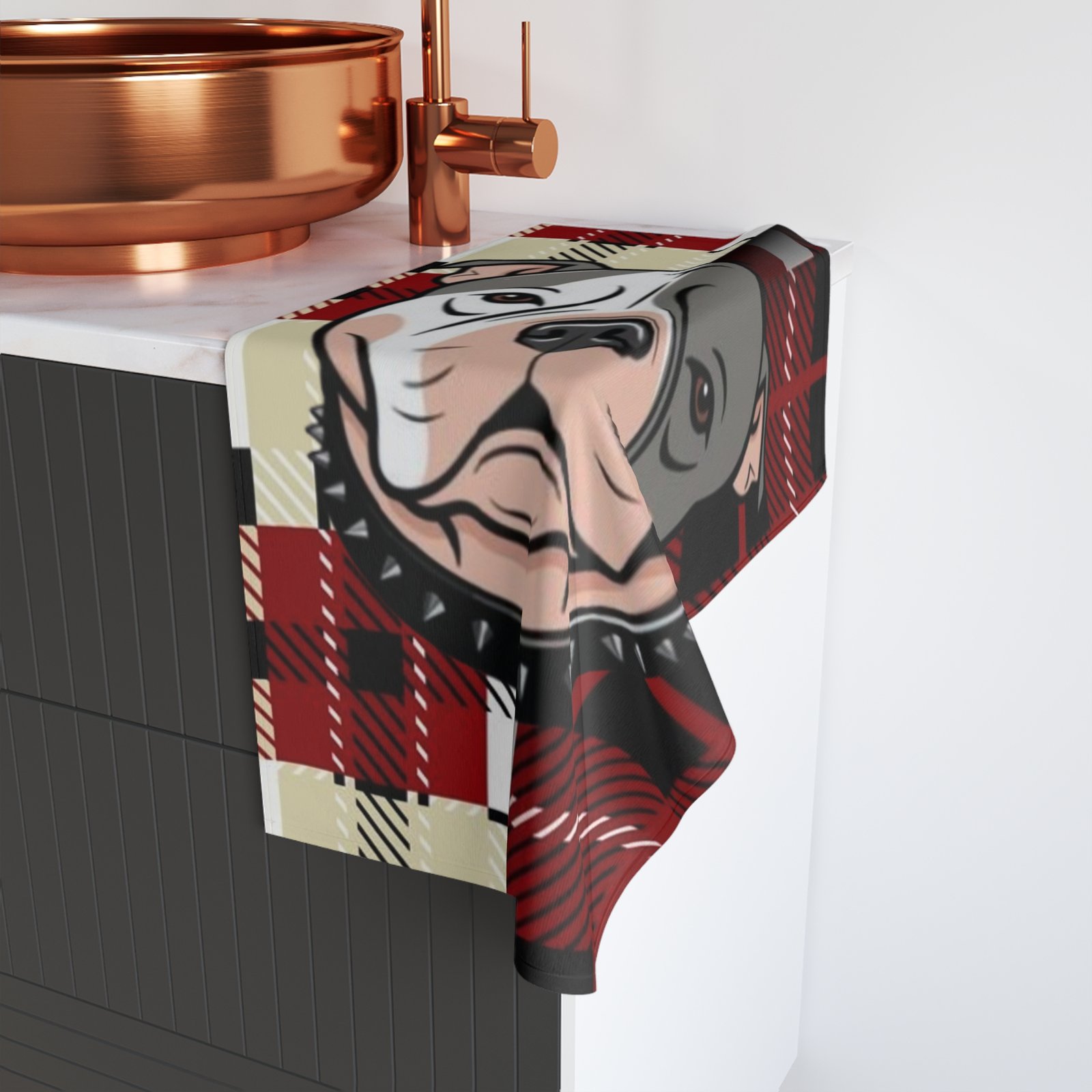 Bull Terrier Plaid Hand Towel, Dog Lover Gift, Kitchen Decor, Pet Accessories, Unique Home Decor, Holiday Gift Idea - Image 4