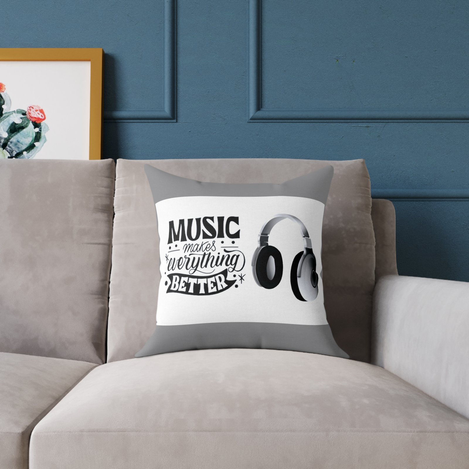 Headphones Poly Canvas Pillow - Image 3