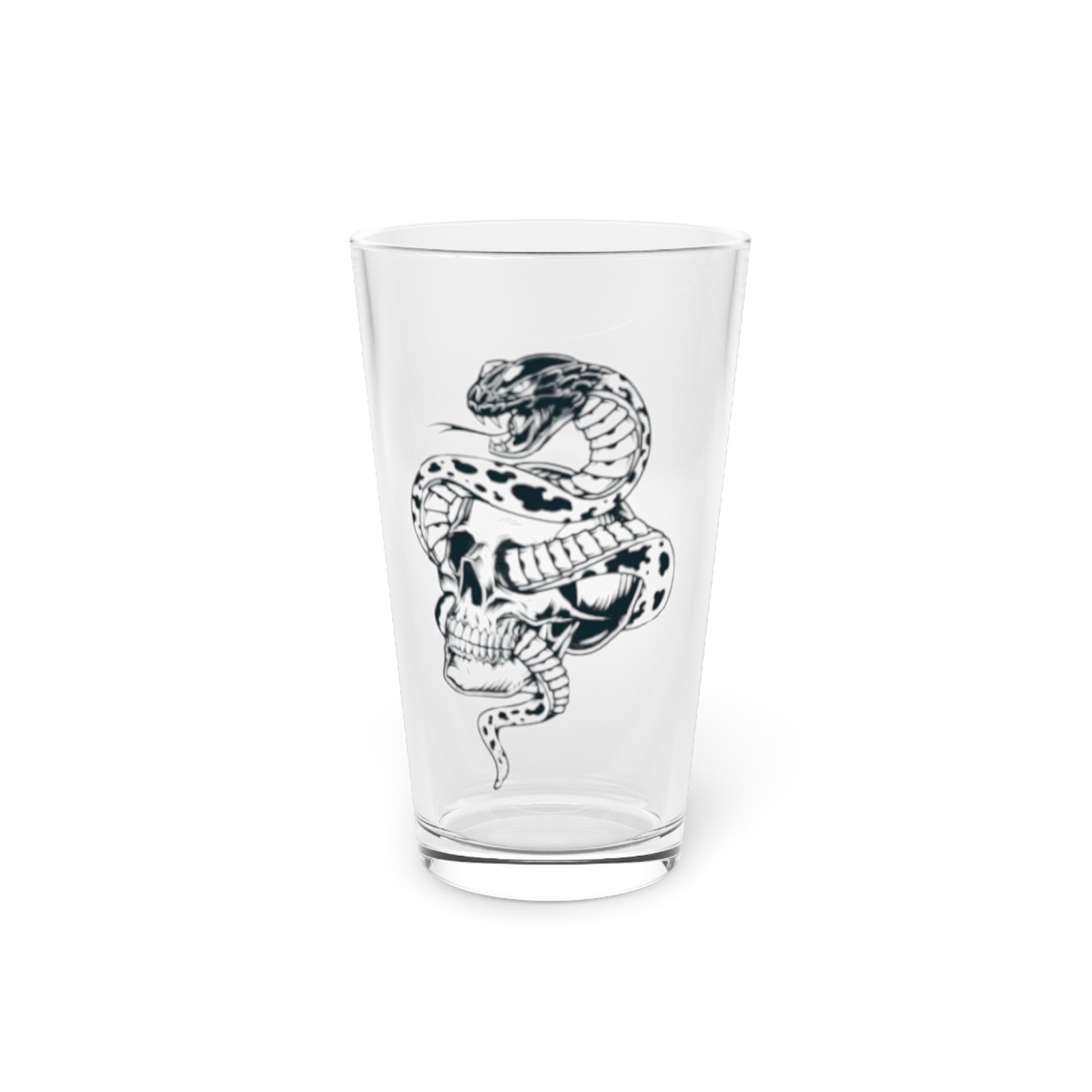 Edgy Design Tattoo Pint Glass, 16oz | Unique Gift, Rocker Style, Halloween Decor, Barware, Skull Lover's Collectible