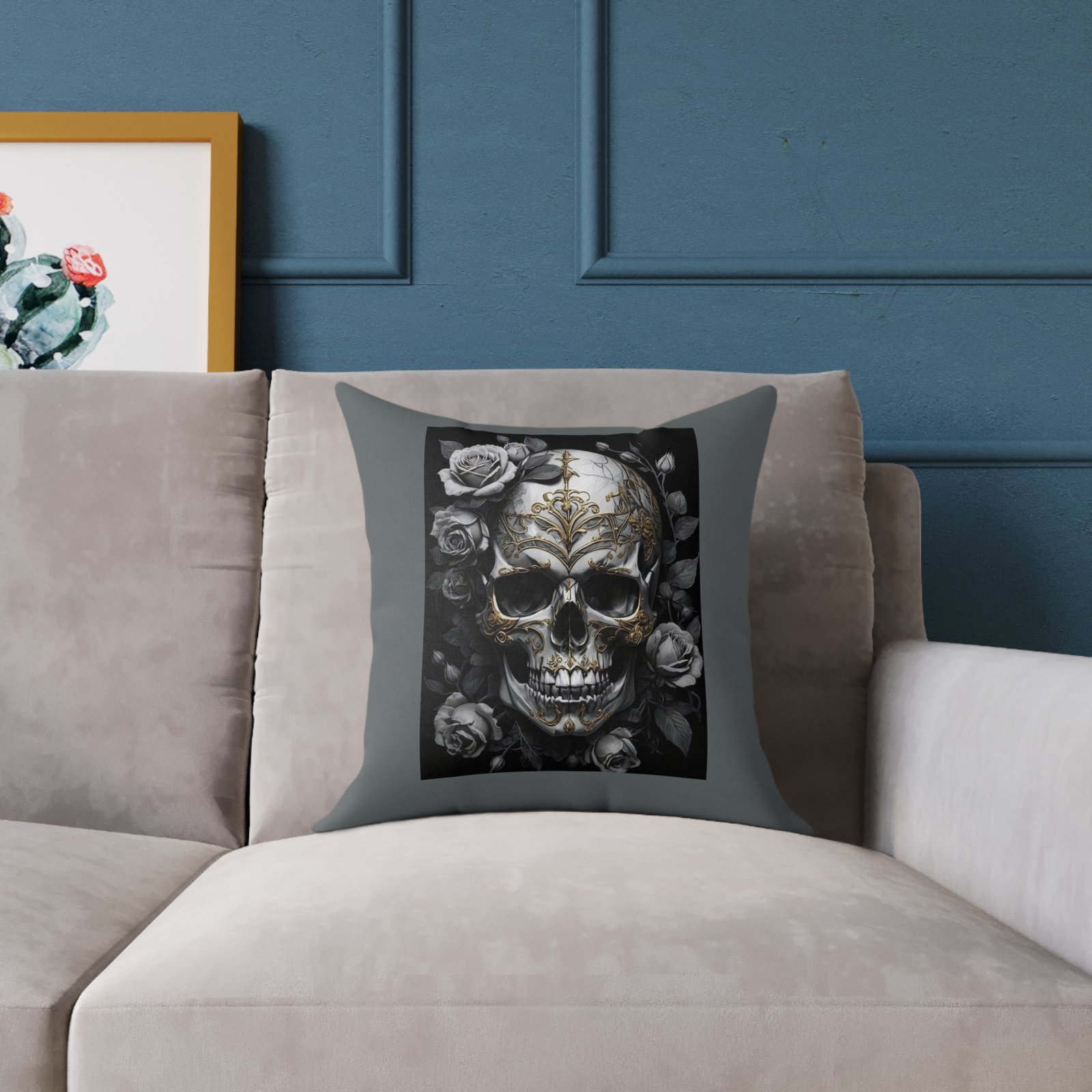 Skull Print Square Poly Canvas Pillow - Image 3
