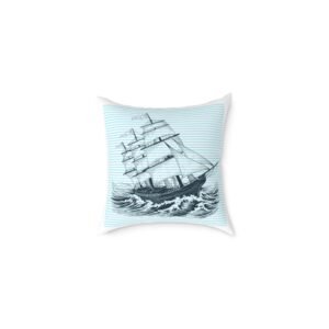 Square Pillow Ships Boats Yachts Sea Sailing Vessels Nautical Decor