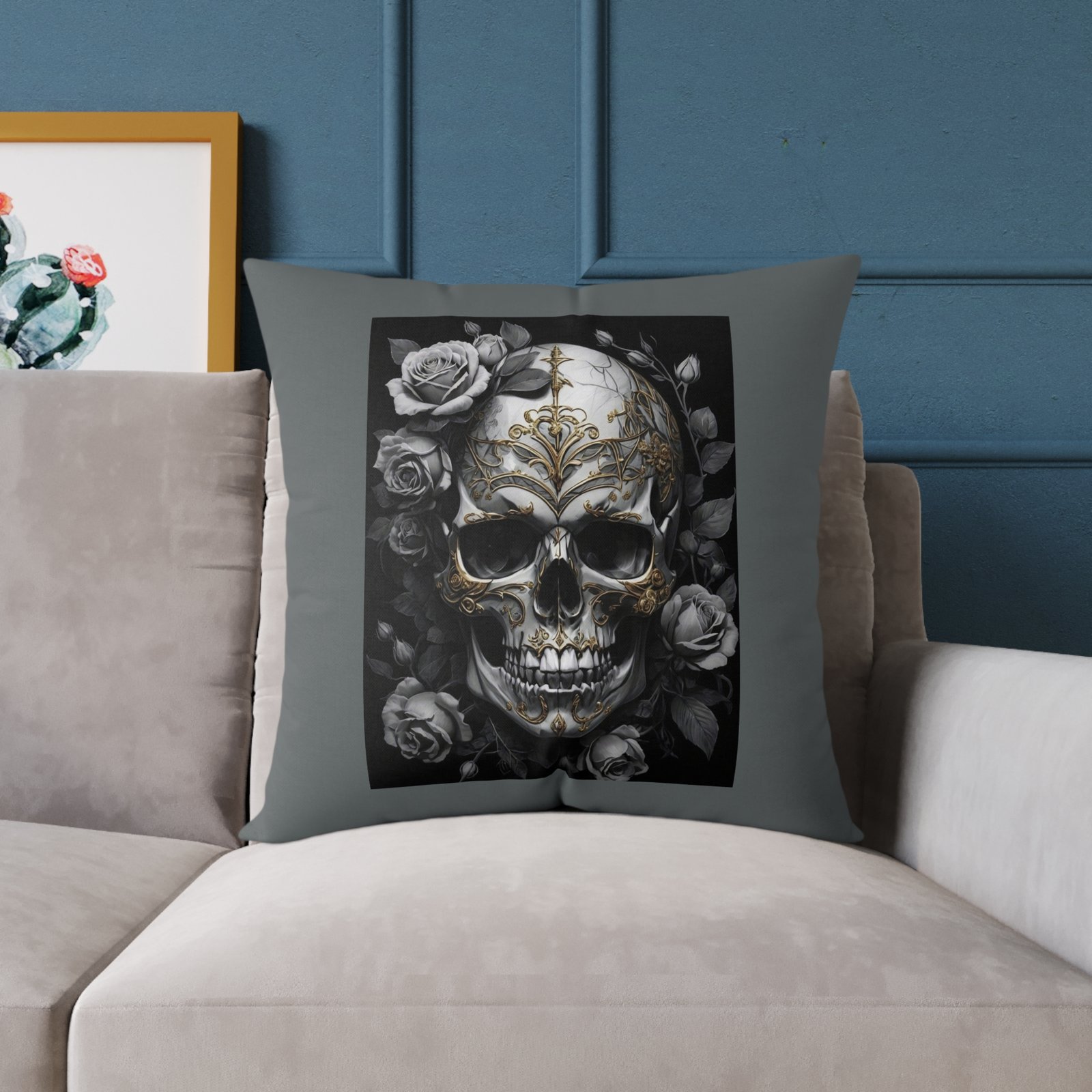 Skull Print Square Poly Canvas Pillow - Image 15