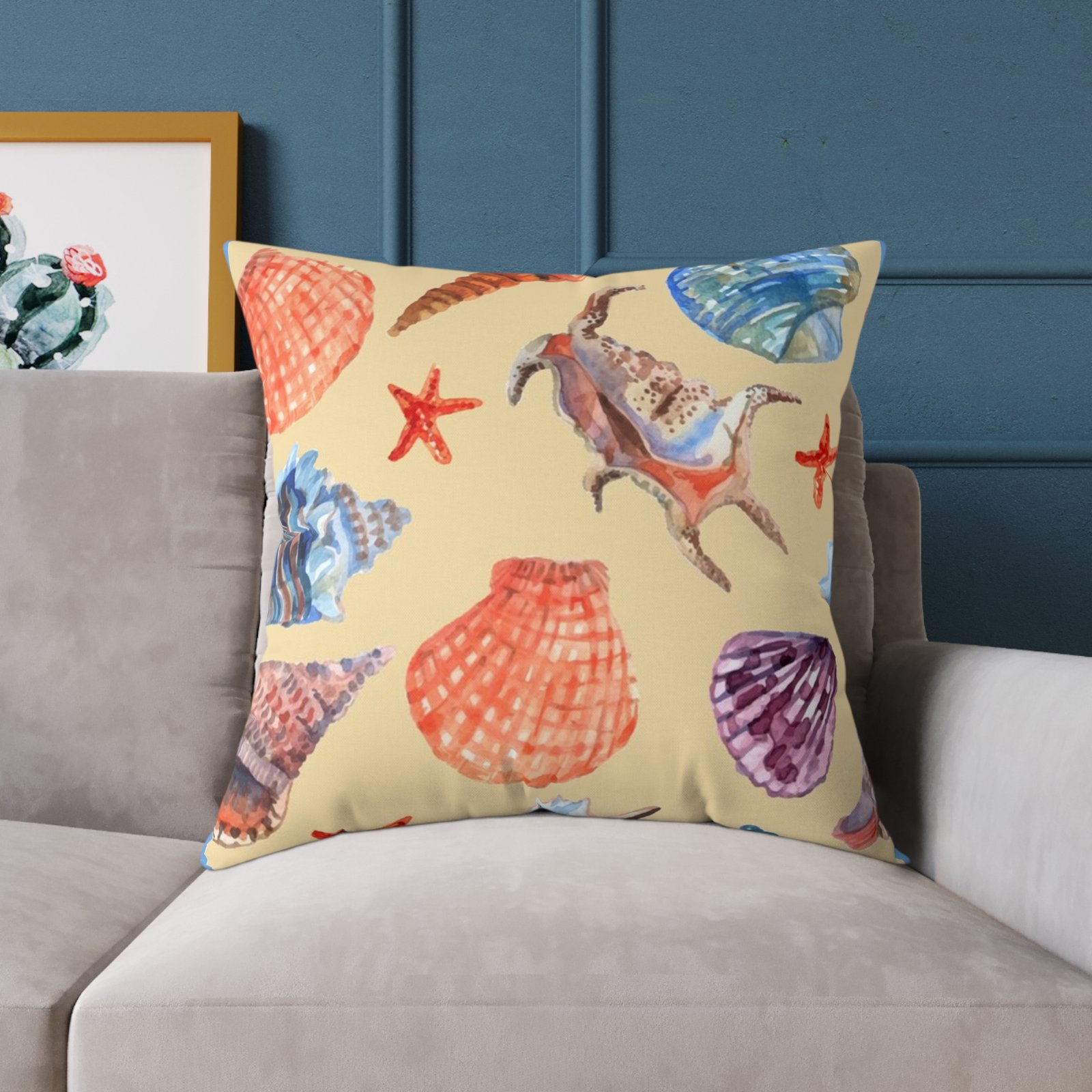 Sea shells Seaside Beach Square Poly Canvas Pillow 08 - Image 19