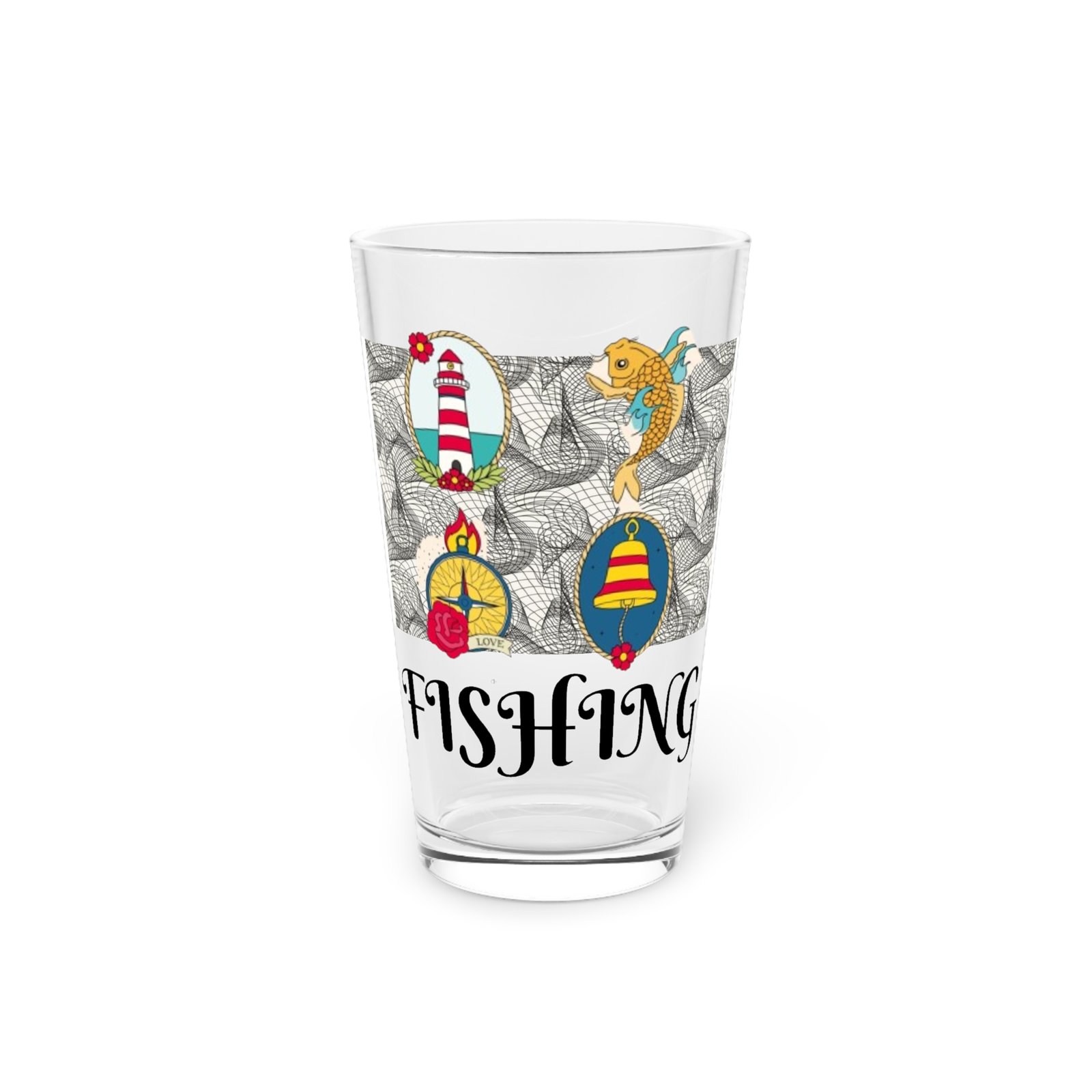 Fish Fishing Water Sports Glass Pint Glass, Unique Beer Glass, Funny Gift for Fisherman, Independence Day Drinkware, Perfect for Summer BBQs