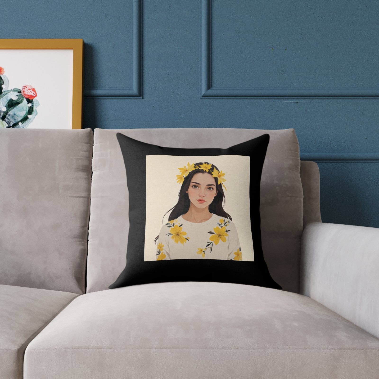 Yellow Flowers Poly Canvas Pillow - Image 3