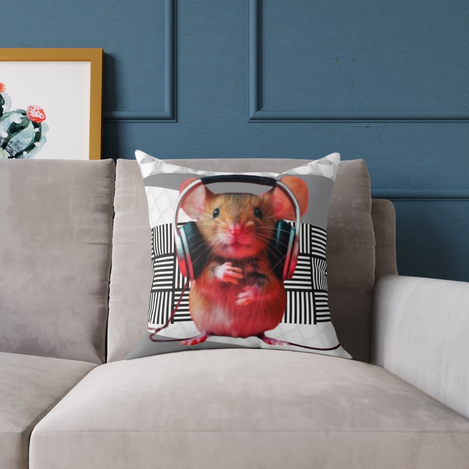 Music Dj Animal Headphones Square Poly Canvas Pillow 08 - Image 7