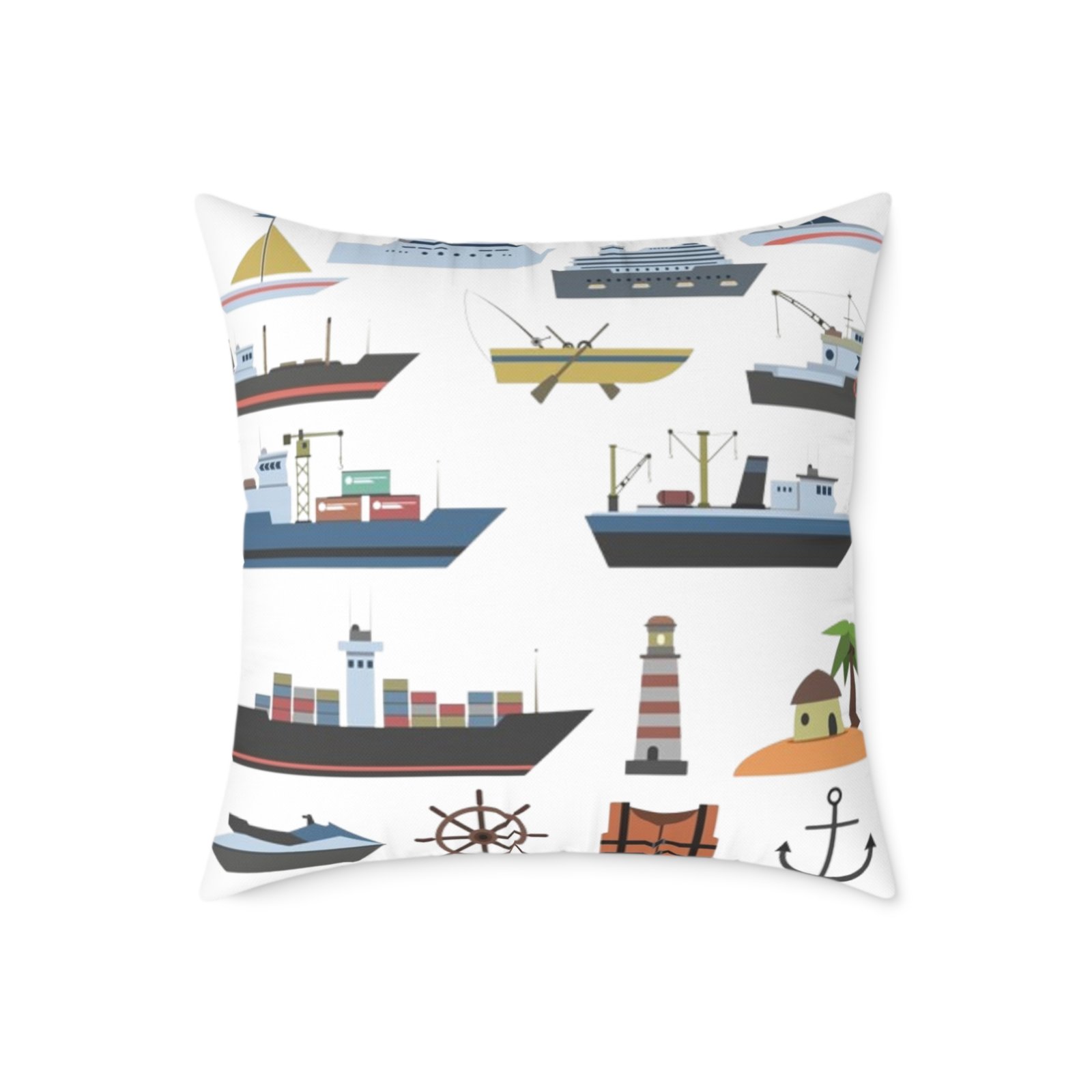 Square Pillow Ships Boats Yachts Sea Sailing Vessels Nautical Decor - Image 13
