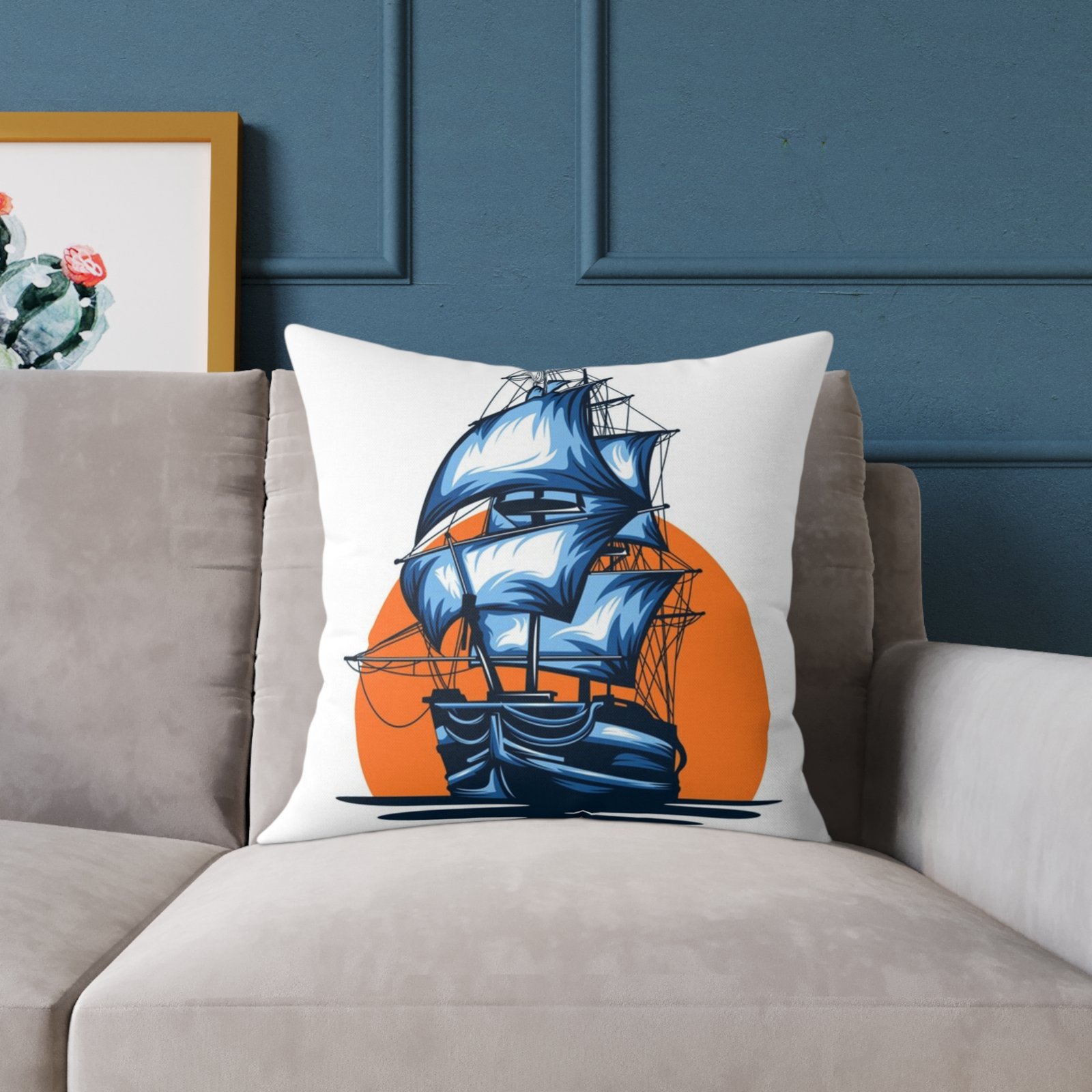 Square Pillow Ships Boats Yachts Sea Sailing Vessels Nautical Decor - Image 11