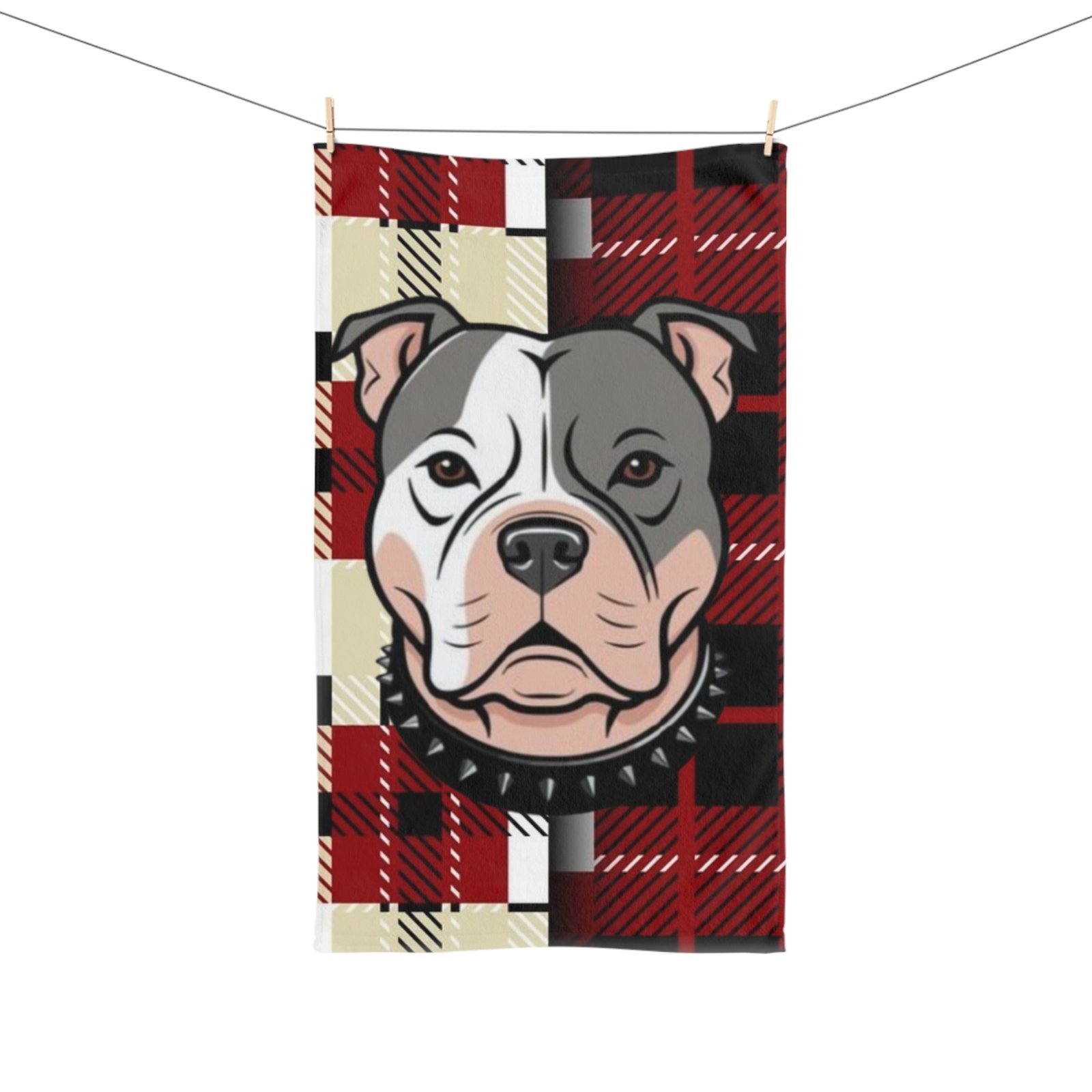 Bull Terrier Plaid Hand Towel, Dog Lover Gift, Kitchen Decor, Pet Accessories, Unique Home Decor, Holiday Gift Idea - Image 3