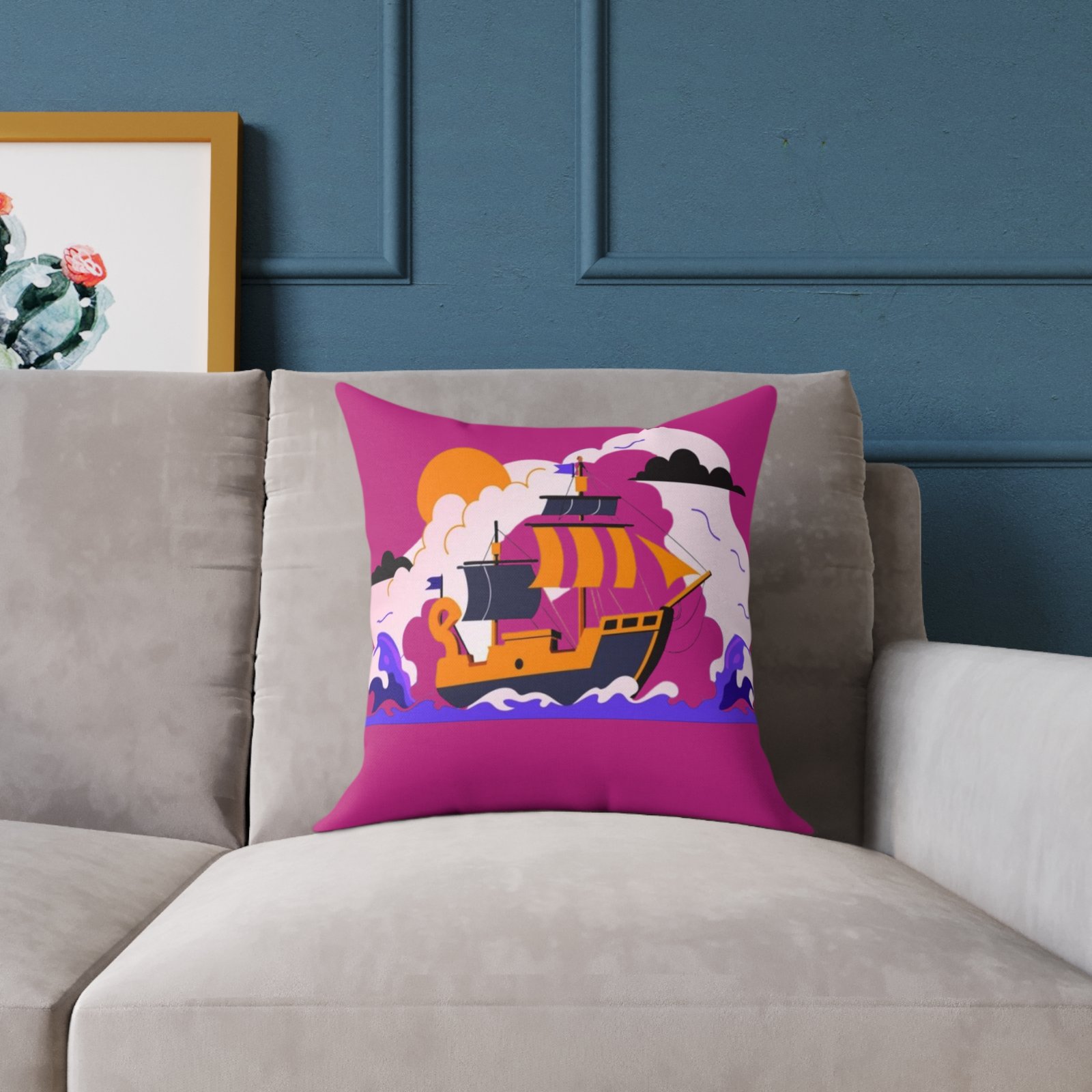 Square Pillow Ships Boats Yachts Sea Sailing Vessels Nautical Decor - Image 3