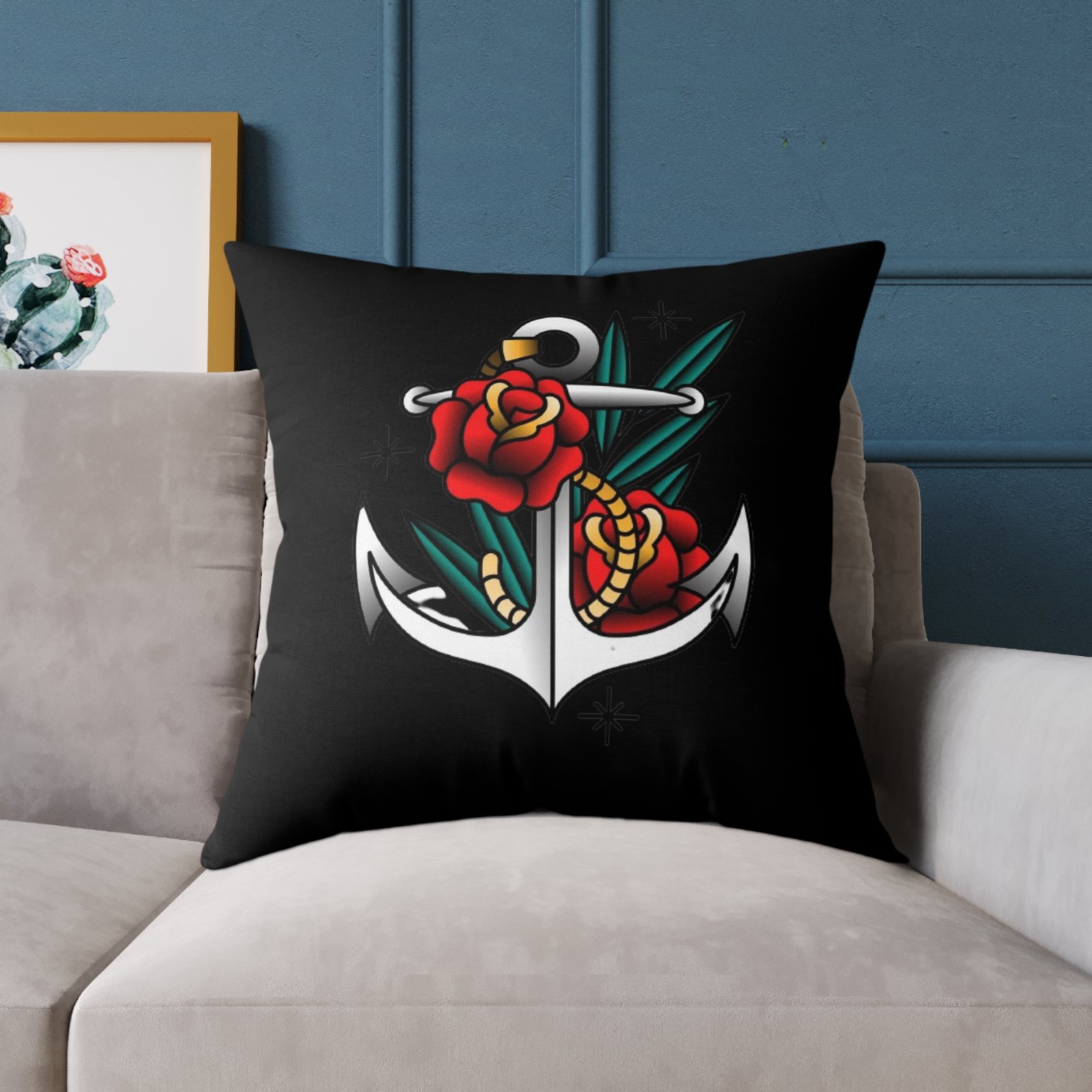 Anchor Roses Square Poly Canvas Pillow - Image 19