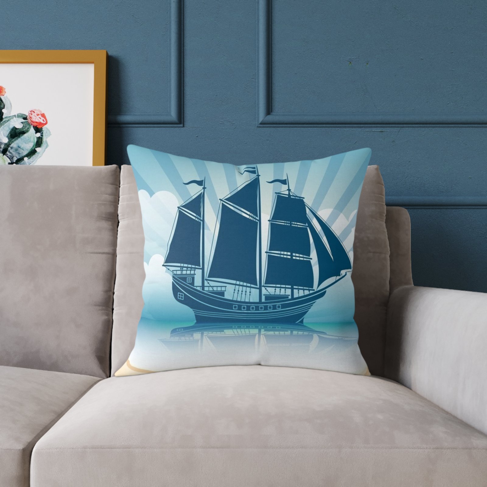 Square Pillow Ships Boats Yachts Sea Sailing Vessels Nautical Decor - Image 11