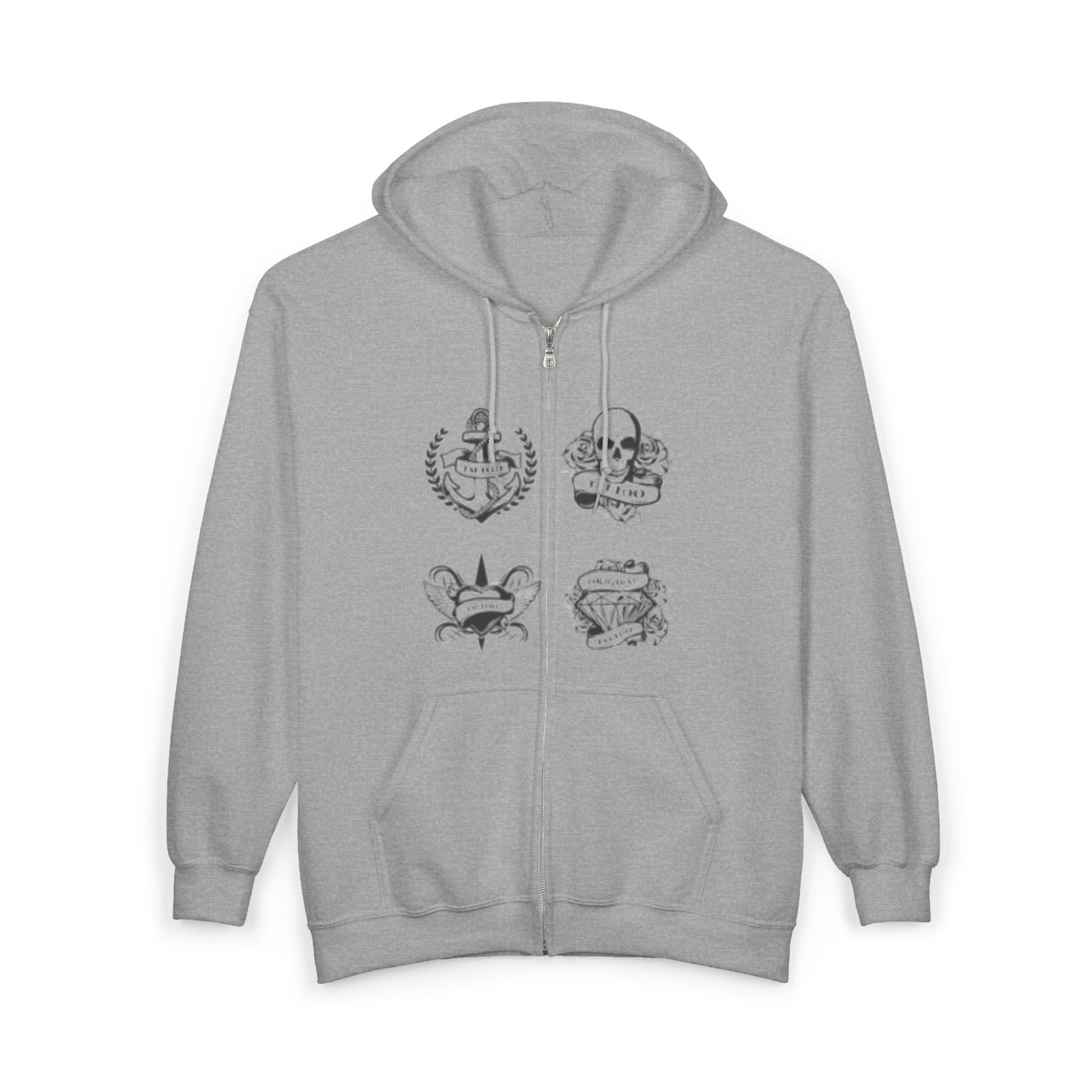 Tattoo Art Zip-Up Hoodie | Cozy Casual Wear for Fall, Halloween, Goth Fashion, Unique Gift for Art Lovers, Layering Essential - Image 2