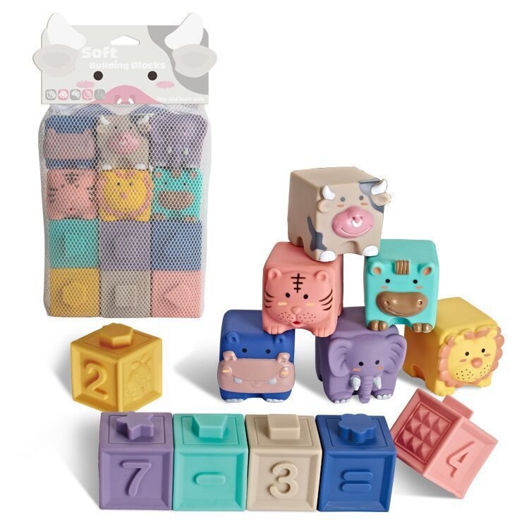 Soft Plastic Building Blocks For Infants And Young Children Early Education Digital Cognitive Animal Relief Matching Toys - Image 2