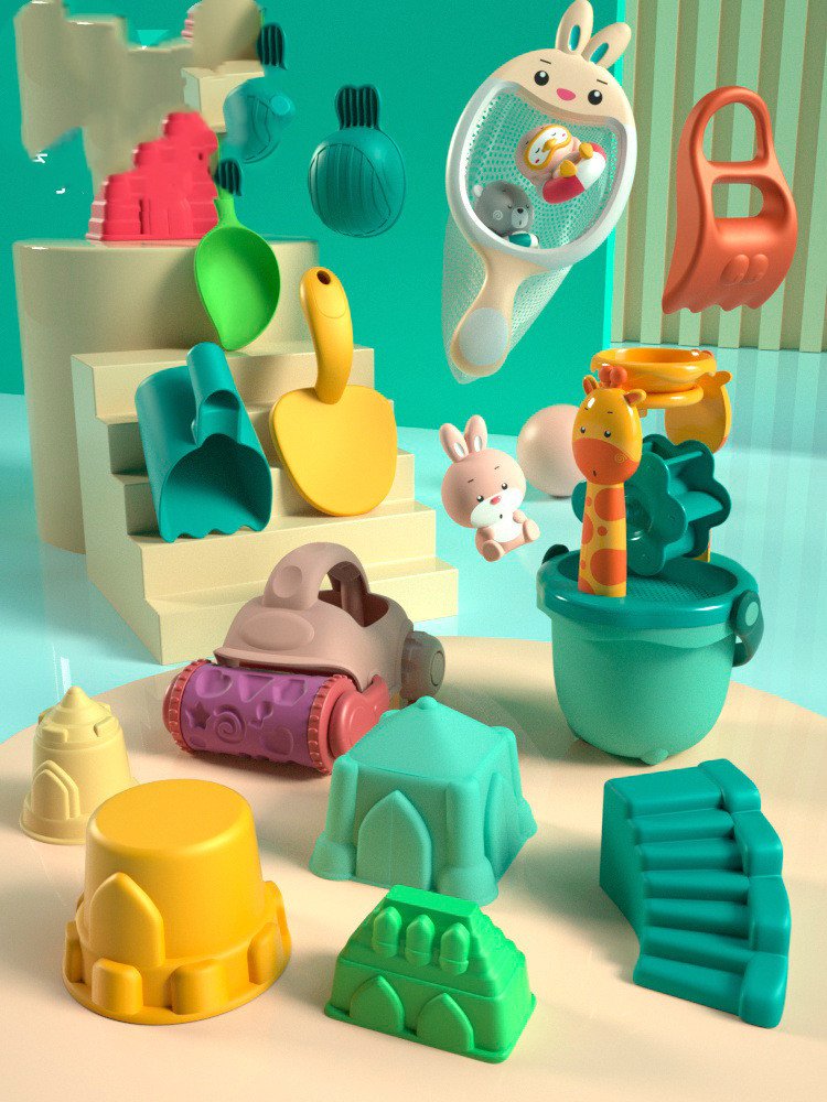 Beach Sand Toys Set with Water Wheel Dump Truck Bucket Shovels Rakes Watering Can Molds Outdoor Tool Kit for Kids Toddlers Boys and Girls - Image 2