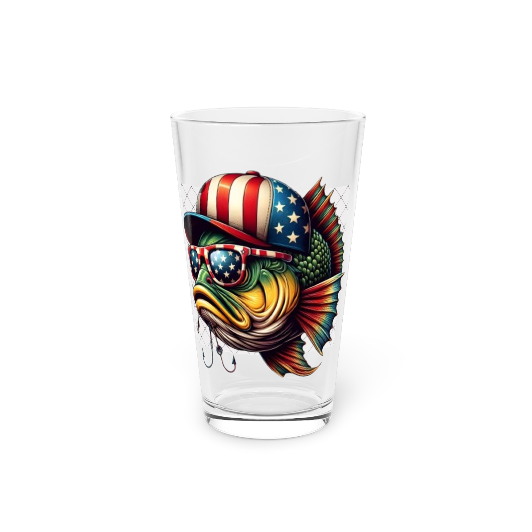 Patriotic Fish Fishing Glass Pint Glass, Unique Beer Glass, Funny Gift for Fisherman, Independence Day Drinkware, Perfect for Summer BBQs