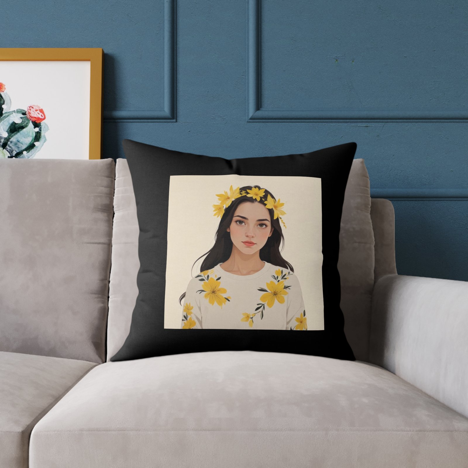 Yellow Flowers Poly Canvas Pillow - Image 11