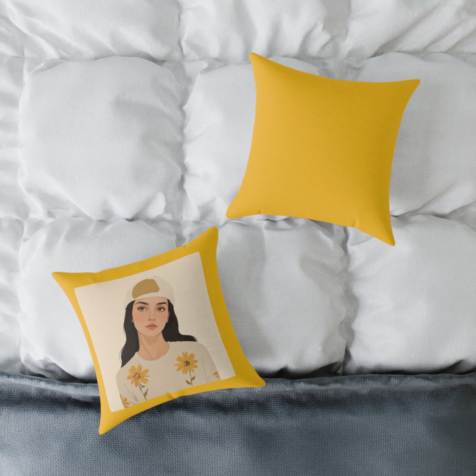Yellow Flowers Poly Canvas Pillow - Image 4