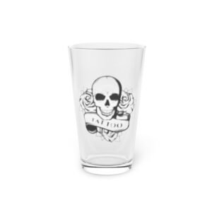 Edgy  Design Tattoo Pint Glass, 16oz | Unique Gift, Rocker Style, Halloween Decor, Barware, Skull Lover's Collectible