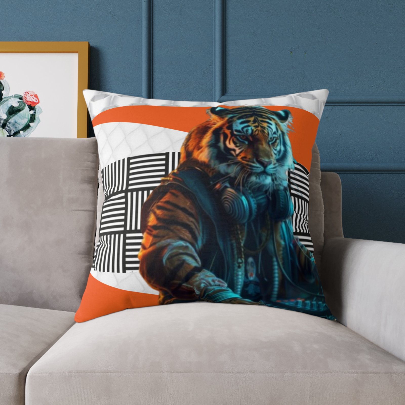 Music Dj Animal Headphones Square Poly Canvas Pillow 08 - Image 19