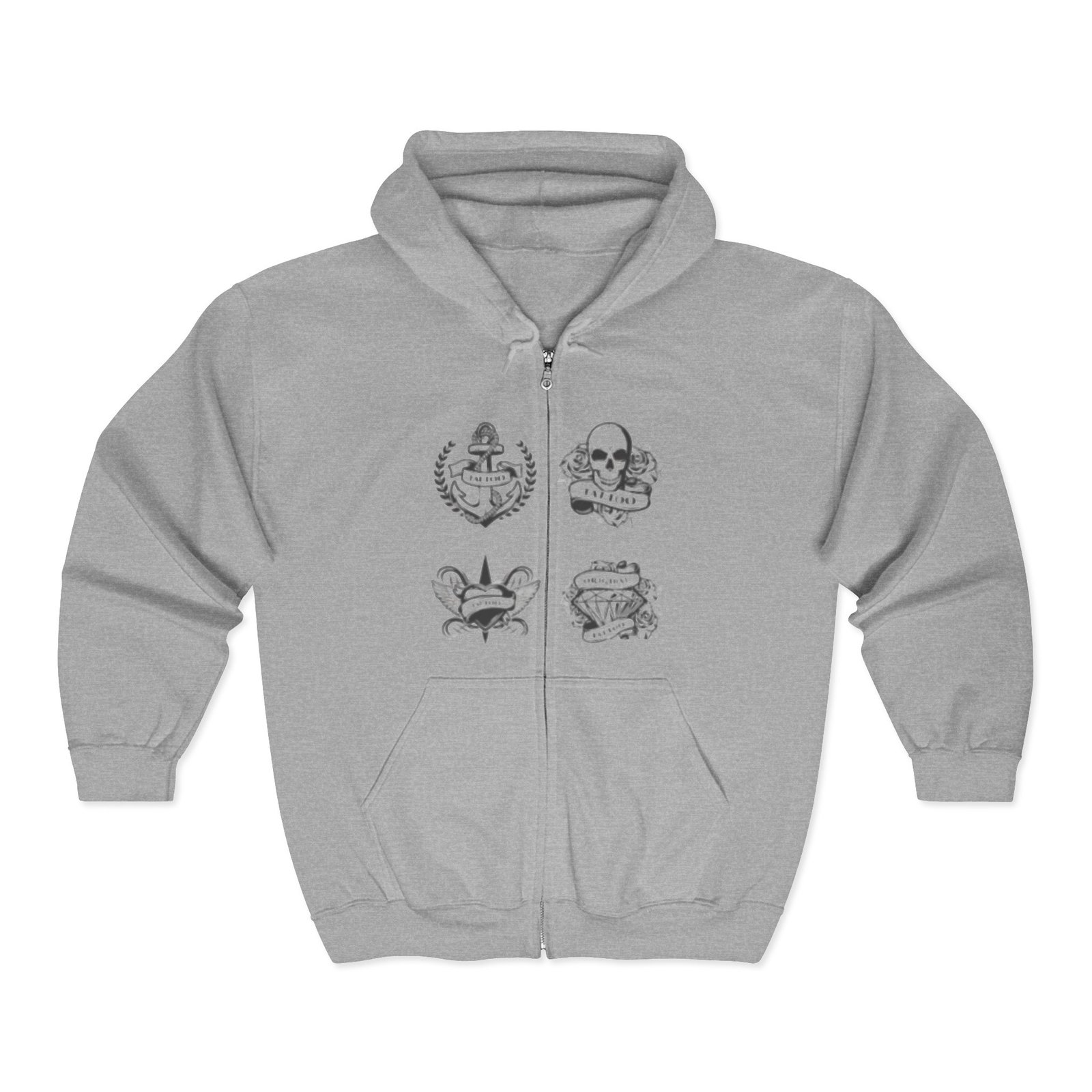 Tattoo Art Zip-Up Hoodie | Cozy Casual Wear for Fall, Halloween, Goth Fashion, Unique Gift for Art Lovers, Layering Essential