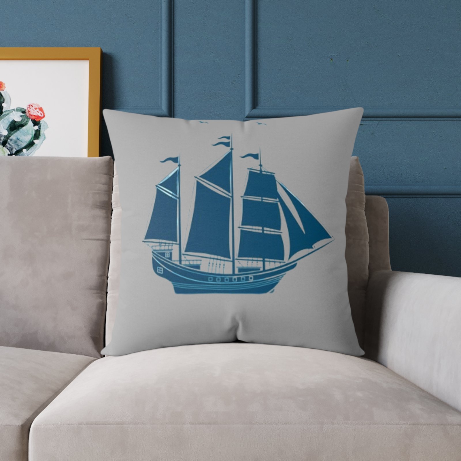 Square Pillow Ships Boats Yachts Sea Sailing Vessels Nautical Decor - Image 15