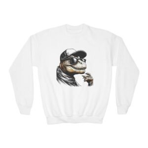 Street Reptile Kids Graphic Crewneck Sweatshirt — Cool Cartoon Lizard in Cap