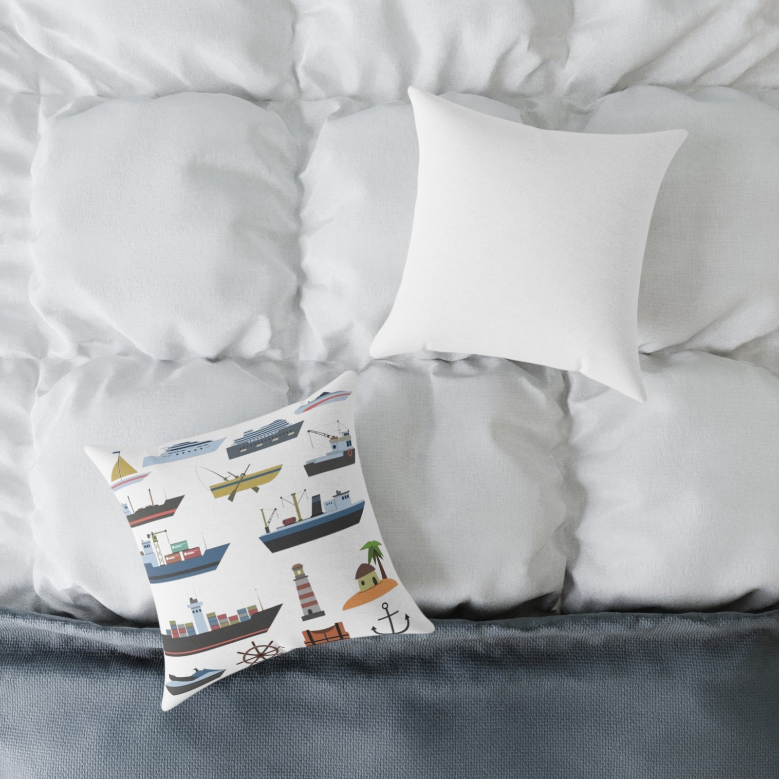 Square Pillow Ships Boats Yachts Sea Sailing Vessels Nautical Decor - Image 4