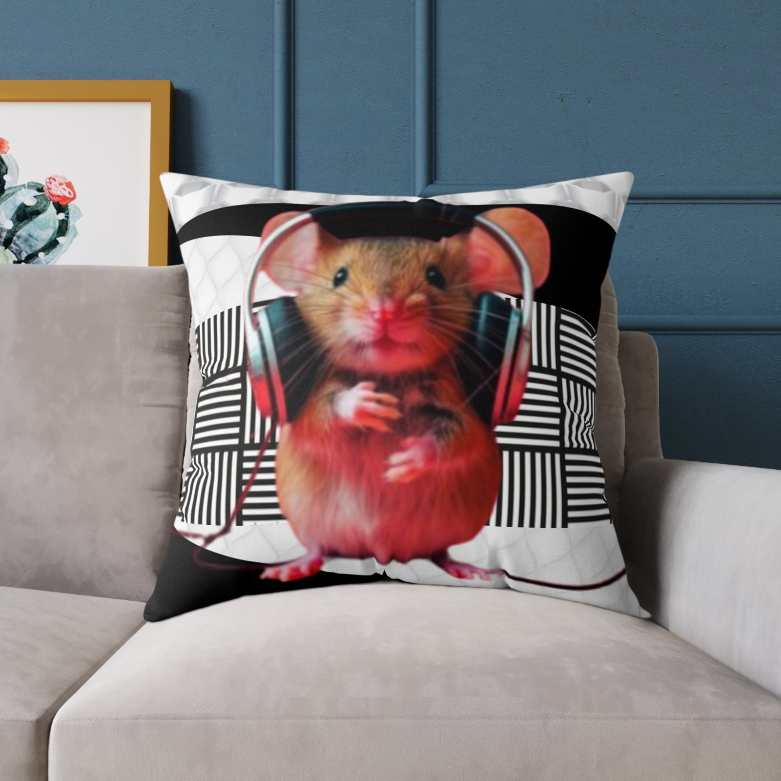 Music Dj Animal Headphones Square Poly Canvas Pillow 08 - Image 19