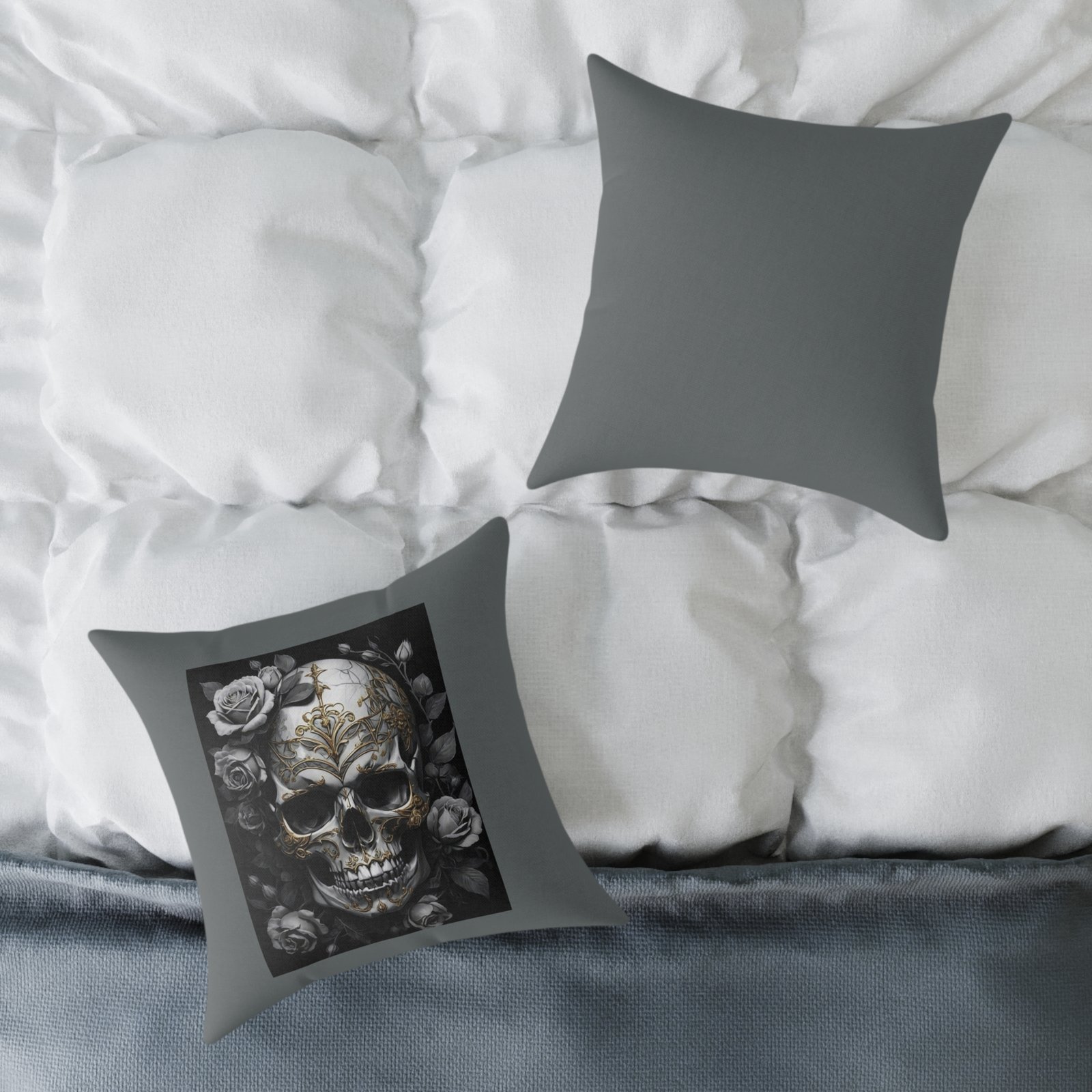 Skull Print Square Poly Canvas Pillow - Image 8